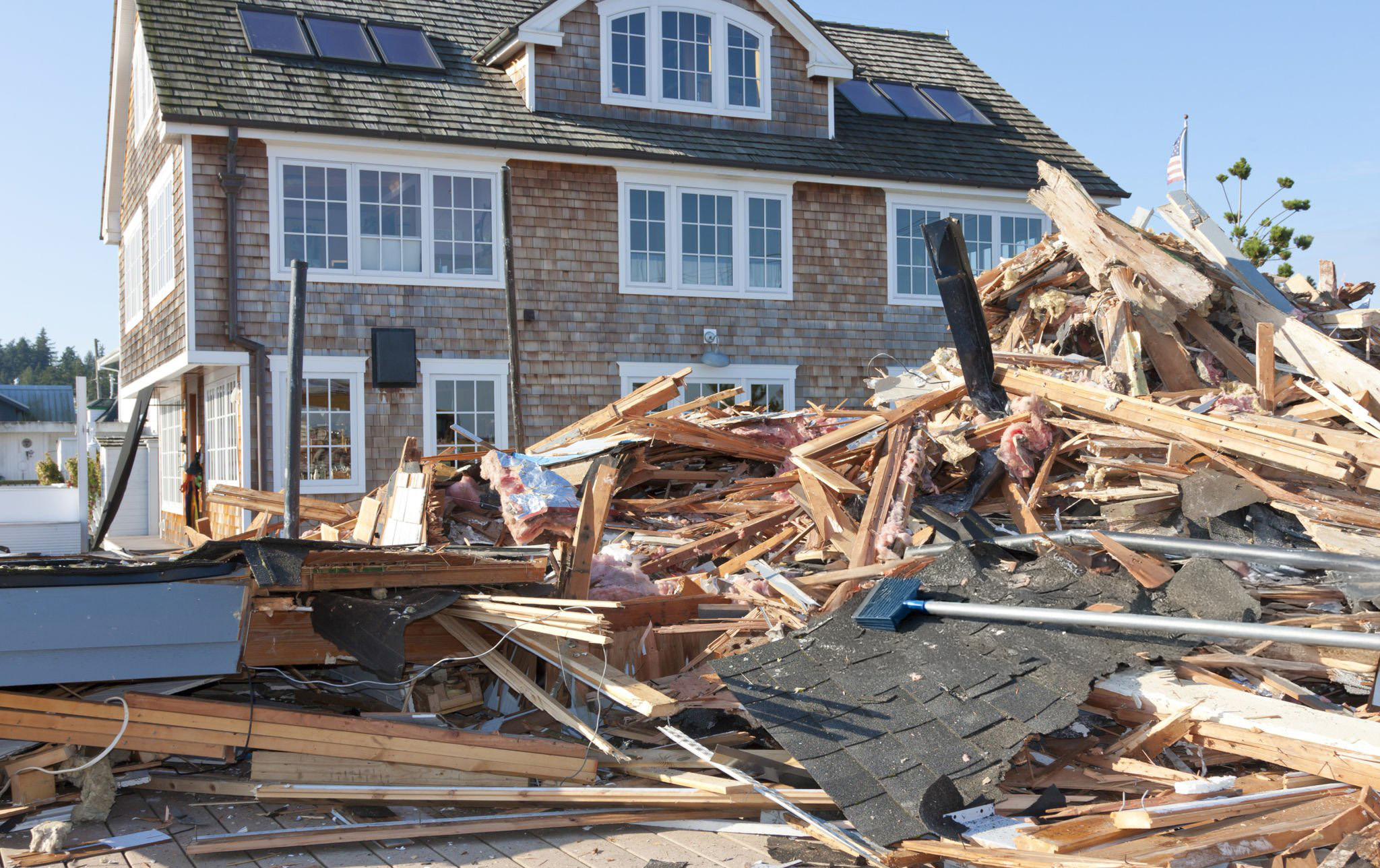 House demolition and construction debris.