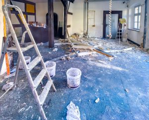 Indoor demolition site for restaurant