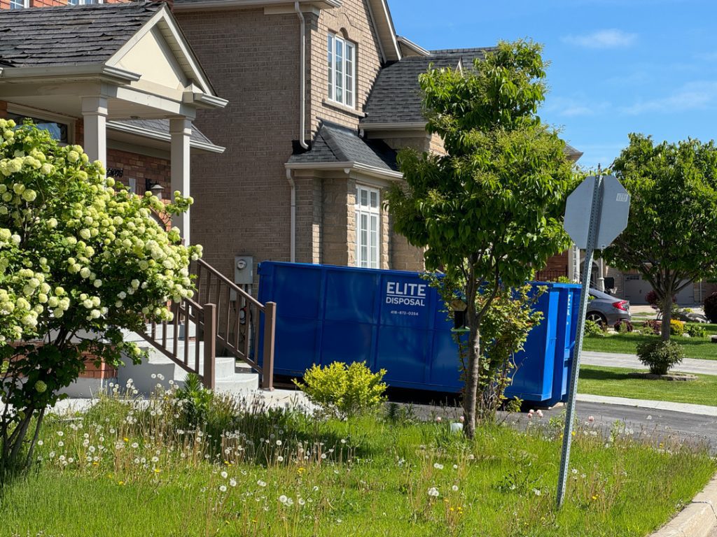 Elite Disposal Services showing various dumpster rental GTA options from residential bin rental services to commercial containers